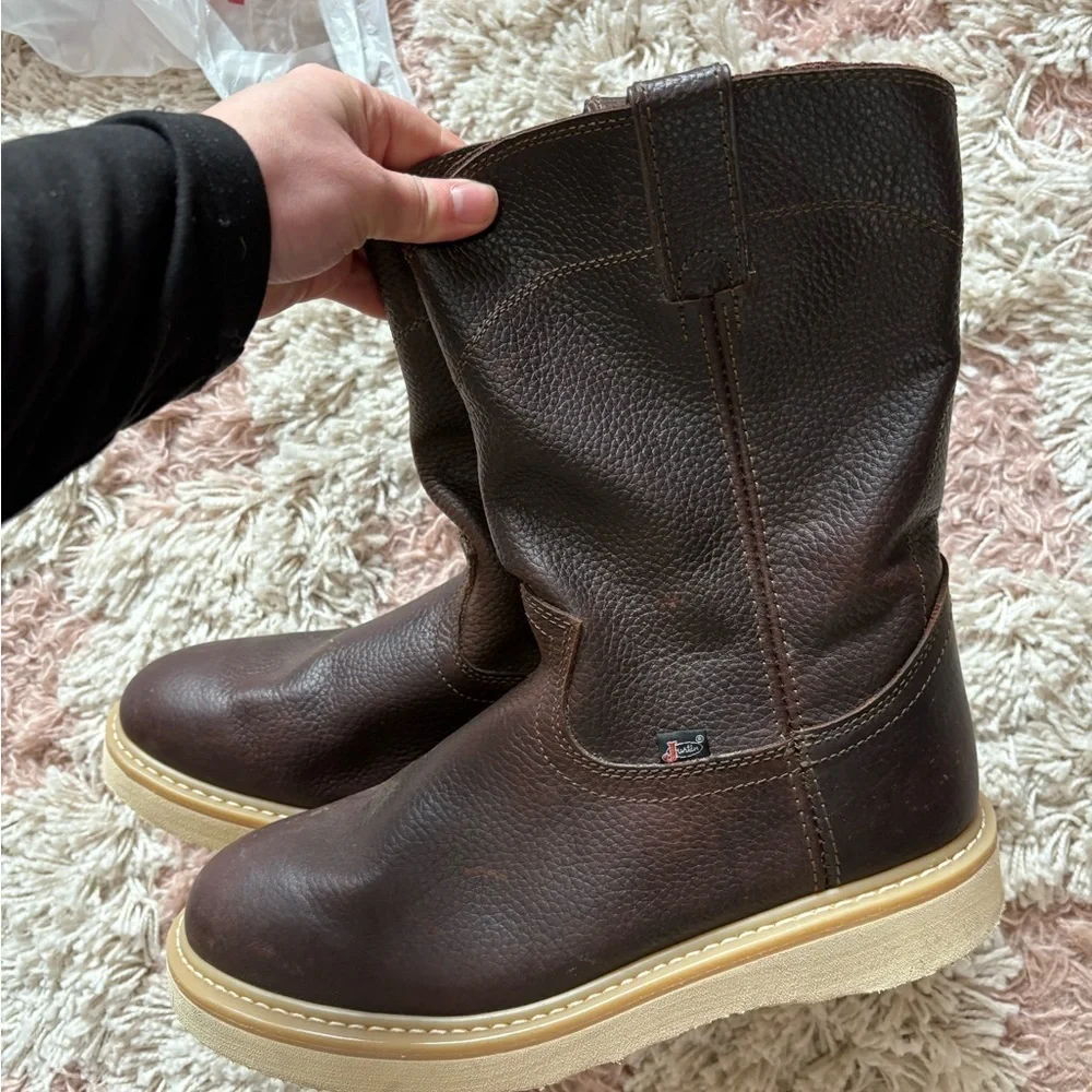 Justin Men’s Dark Brown Leather Work Boots